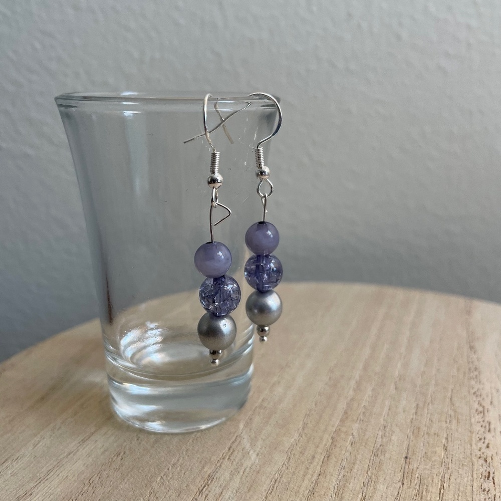 Cloudy Silver Stone Beaded Earrings